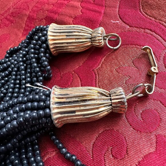 Vintage Multi Strand Black Seed Bead Necklace - Picture 4 of 10